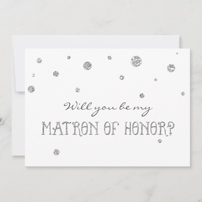 MATRON OF HONOR Vit & Silver Glitterprickar Kort (Framsida)