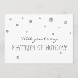 MATRON OF HONOR Vit & Silver Glitterprickar Kort