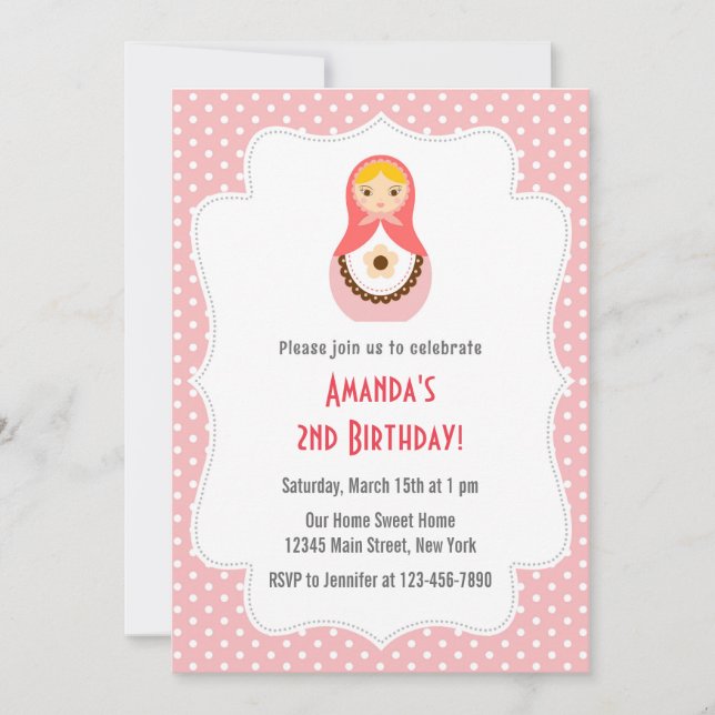 Matryoshka Doll Birthday-inbjudan Inbjudningar (Framsida)