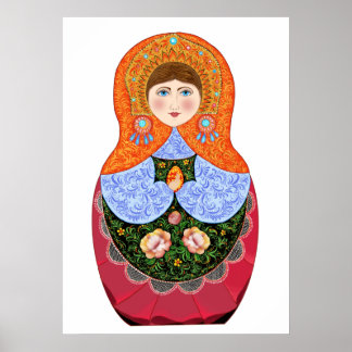 Matryoshka doll i den ryska folkkonsten Khokhloma Poster