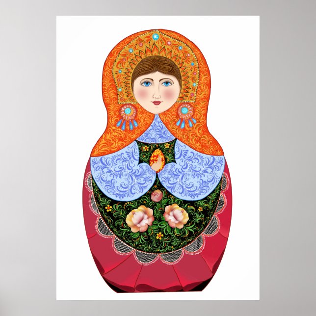 Matryoshka doll i den ryska folkkonsten Khokhloma Poster (Framsidan)
