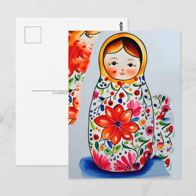 Matryoshka doll, postkorsning vykort (Fram/baksida)