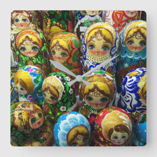 Matryoshka Dolls Souvenir Kiosk Travel Photo Fyrkantig Klocka
