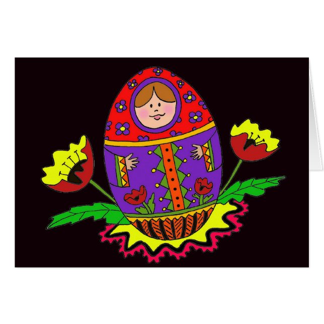 Matryoshka Pysanka ukrainsk Folk konst Hälsningskort (Framsidan Horizontal)
