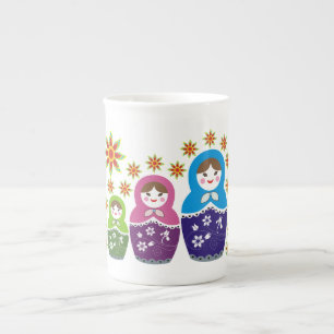 Matryoshka Rysk dockor och solblommor anpassningsb Benporslin Mugg
