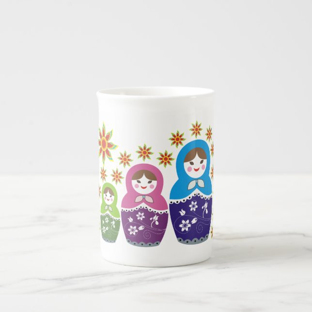 Matryoshka Rysk dockor och solblommor anpassningsb Benporslin Mugg (Framsidan)