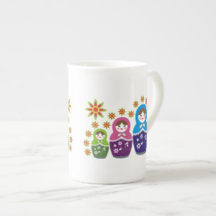 Matryoshka Rysk dockor och solblommor anpassningsb Benporslin Mugg