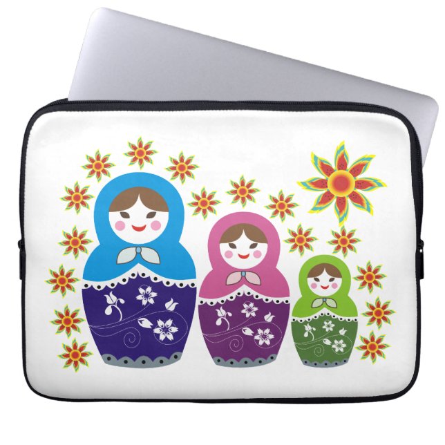 Matryoshka Rysk dockor och solblommor anpassningsb Laptop Sleeve (Framsidan)