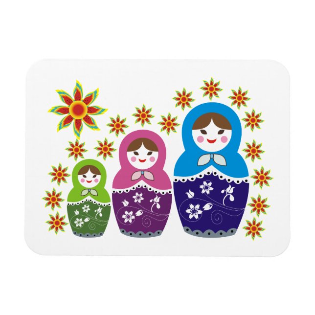 Matryoshka Rysk dockor och solblommor anpassningsb Magnet (Horisontell)