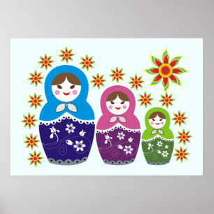 Matryoshka Rysk dockor och solblommor anpassningsb Poster
