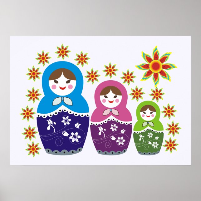 Matryoshka Rysk dockor och solblommor anpassningsb Poster (Framsidan)
