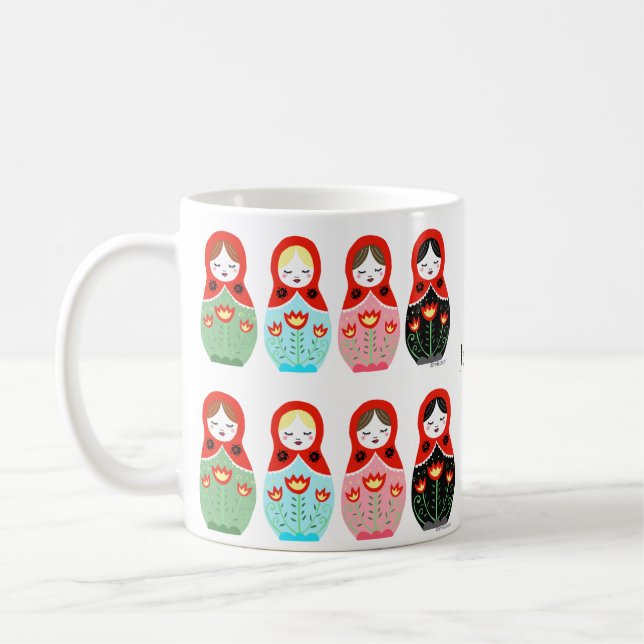 Matryoshka söt ryskt kapningsdockans eget namn kaffemugg (Vänster)