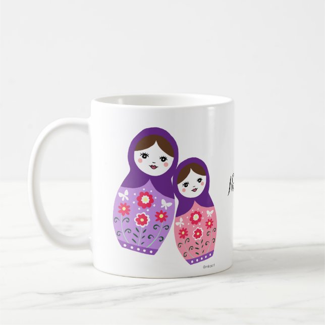 Matryoshka söta ryska kapdockor Mamma Kaffemugg (Vänster)