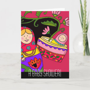 Matryoshka's Baby Shower Ukrainska folkkonst Inbjudan