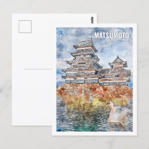 Matsumoto Japan Berömd Travel Ställe Watercolor Vykort