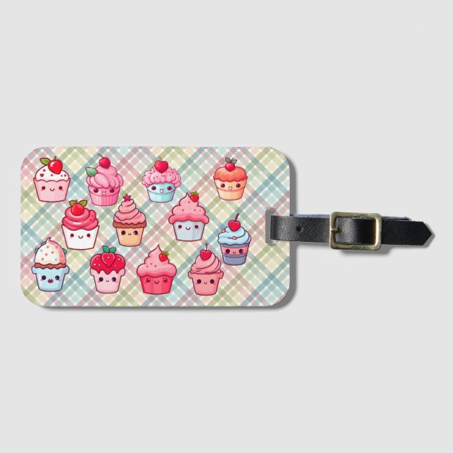 Matsvampar från Cute kawaii cupcoa Bagagebricka (Framsida horisontal)