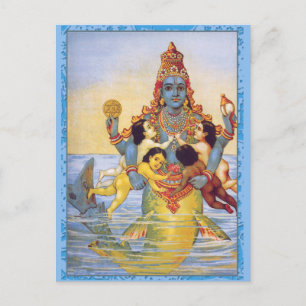Matsya med Vedas som spädbarn Vykort