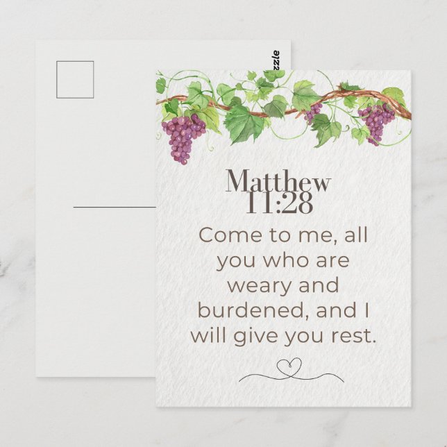 Matt 11:28 Kom till mig Skrift | Grapevine Vykort (Fram/baksida)