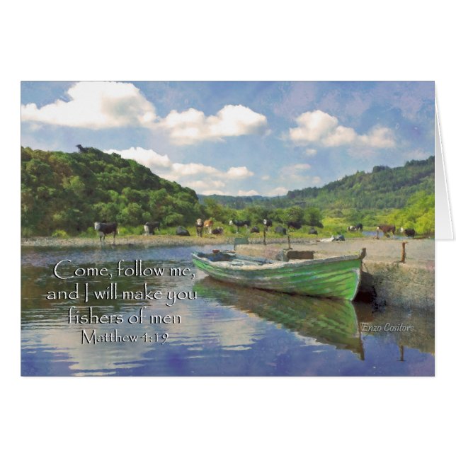Matt. 4:19 Kom följer mig..manar fiskare Hälsningskort (Framsidan Horizontal)