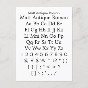 Matt Antique Roman - Zazzle Font Sampler Lakan Vykort