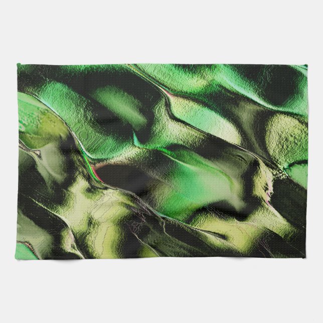 Mattans metall, i grönt och gräddton kökshandduk (Horisontell)