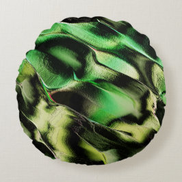 Mattans metall, i grönt och gräddton rund kudde