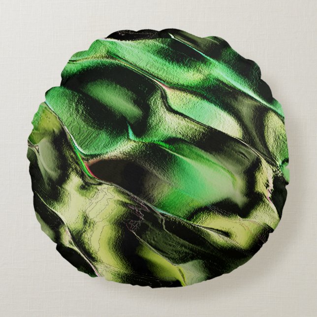 Mattans metall, i grönt och gräddton rund kudde (Framsidan)