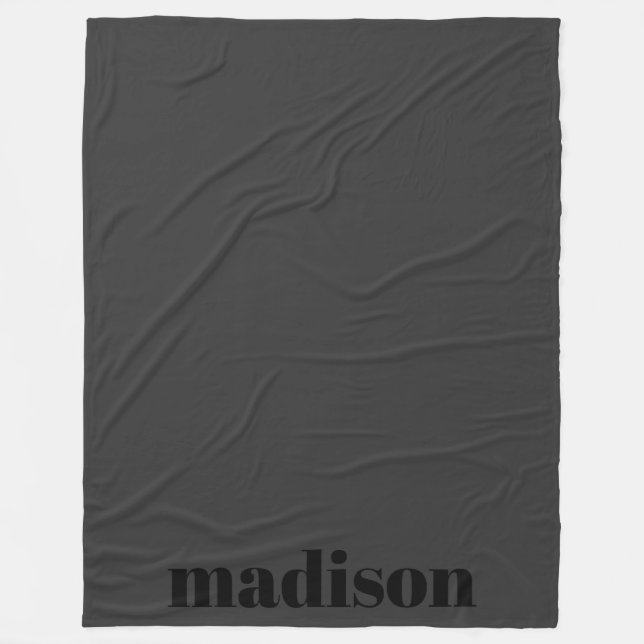 Matte Black Modern Monogram Personlig Namn Fleecefilt (Framsidan)