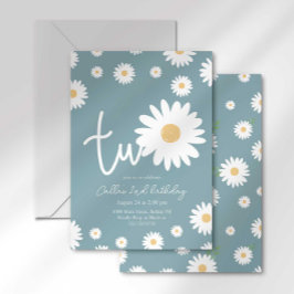 Matte Blue Daisy 2:a födelsedagsinbjudan Inbjudningar