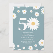 Matte Blue Daisy 50:e födelsedagsinbjudan