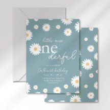 Matte Blue Daisy Little Miss Onederful Inbjudan