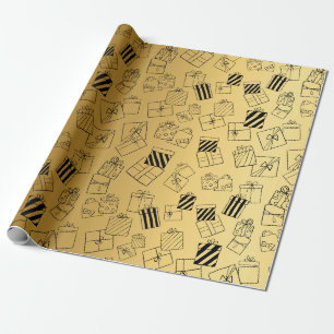 Matte guld bakgrund Renar, Snöman & Presenter Presentpapper