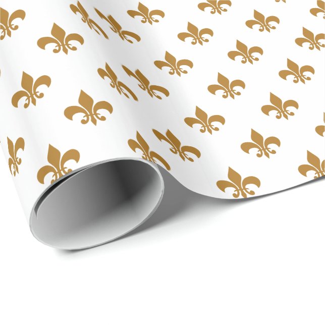 Matte Guld Fleur-de-lis on White Presentpapper (Rullad Hörn)