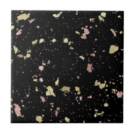 Matte Guld och Ro Guld Flakes Black Kakelplatta