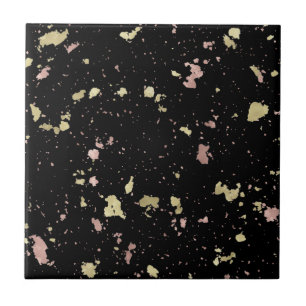 Matte Guld och Ro Guld Flakes Black Kakelplatta