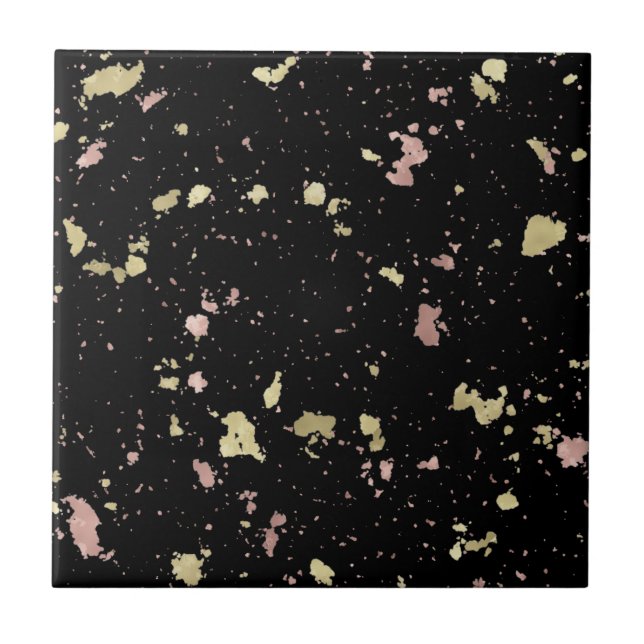 Matte Guld och Ro Guld Flakes Black Kakelplatta (Framsidan)