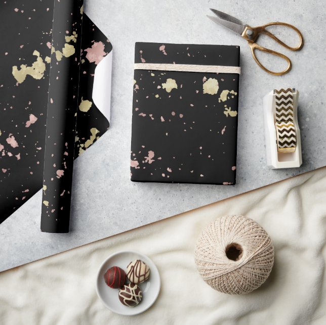 Matte Guld och Ro Guld Flakes Black Presentpapper (Hantverk)