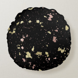 Matte Guld och Ro Guld Flakes Black Rund Kudde