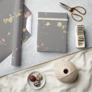Matte Guld och Ro Guld Flakes Warm Mörk Grått Presentpapper