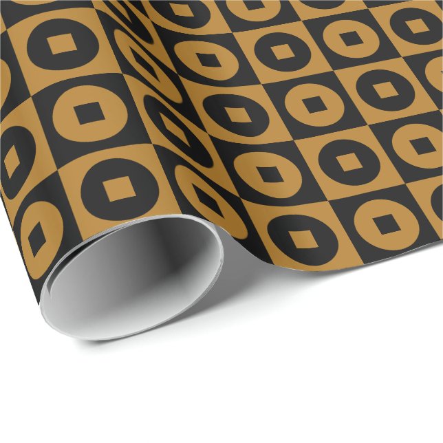 Matte guld och svart fyrkant cirkel presentpapper (Rullad Hörn)