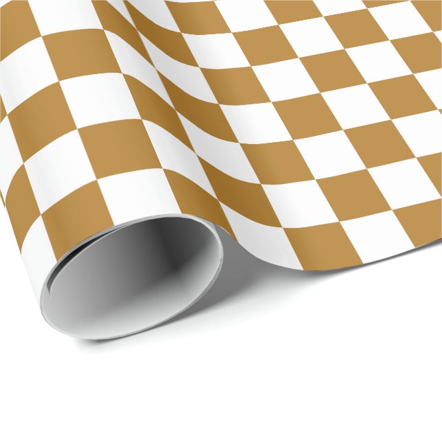 Matte Guld och White Checkated Presentpapper (Rullad Hörn)