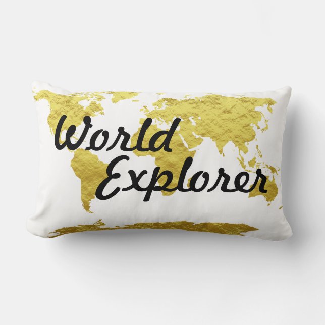 Matte Guld Se World Explorer World Map Lumbarkudde (Framsida)