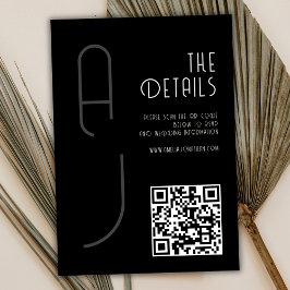  Matte Monogram Minimal Qr Code Wedding Black  Tilläggskort
