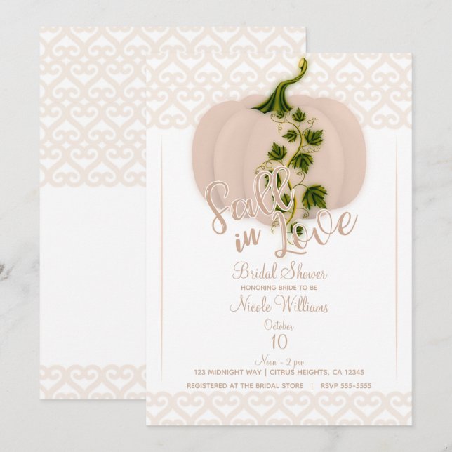 Matte Rosa Pumpa Höstens Kärlek Hjärtan Bröllopsfe Inbjudningar (Fram/baksida)