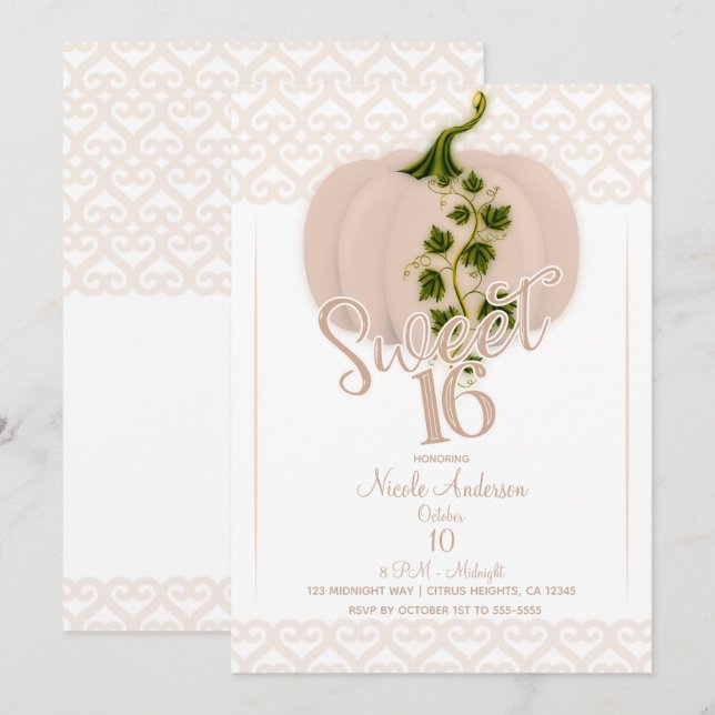 Matte Rosa Pumpa Sweet 16 Hjärtan Födelsedagsfest Inbjudningar (Fram/baksida)