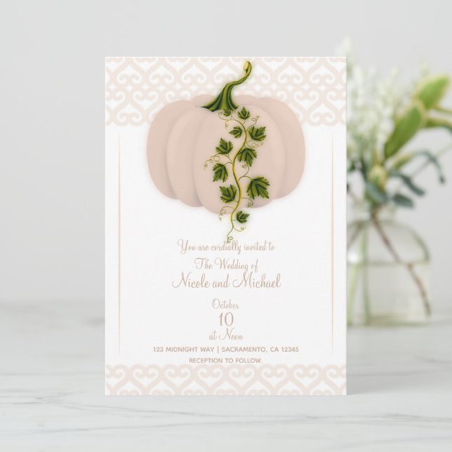 Matte Rosa Pumpkin Storybook Hearts Fall Wedding Inbjudningar (Stående Fram)