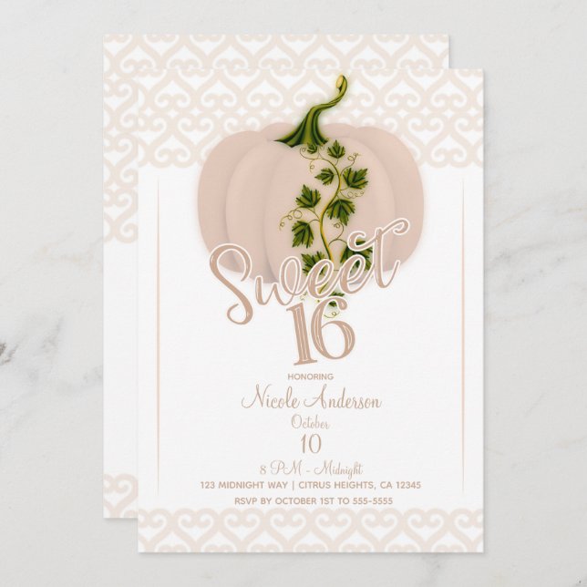 Matte Rosa Pumpkin Sweet 16 Hearts Födelsedagsfest Inbjudningar (Fram/baksida)