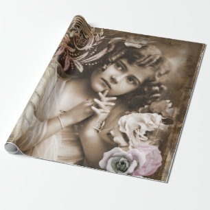 Matte slående in papper för vintageliten flicka, presentpapper