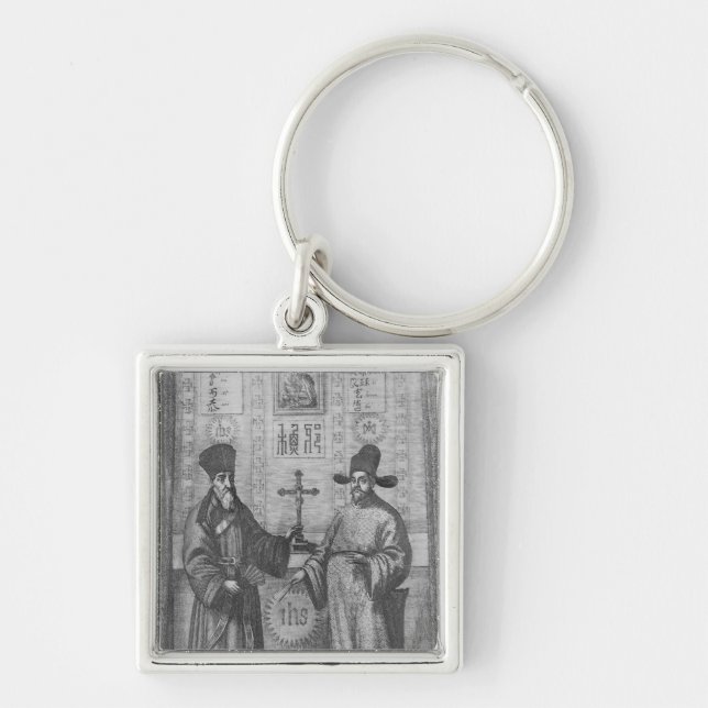 Matteo Ricci och Paulus Li Fyrkantig Silverfärgad Nyckelring (Framsidan)