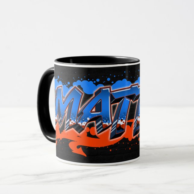 Matteo Vorname Name Graffiti blue orange Tasse Mugg (Framsida vänster)